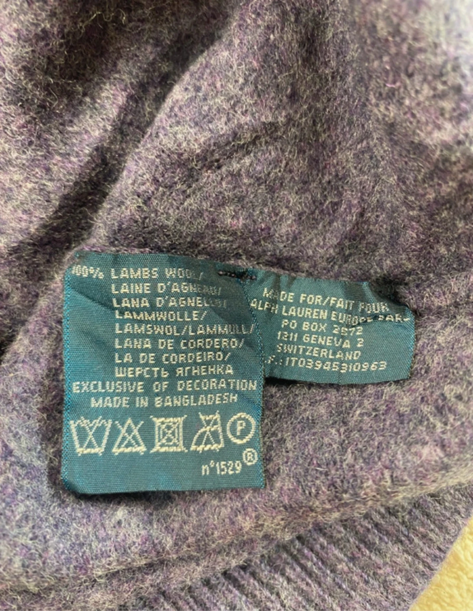 Polo Ralph Lauren de malha 100% lã de cordeiro gola V roxa tamanho P – photo 11